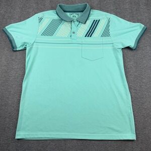 Albertini Polo Shirt Mens Large Teal Green Striped Short Sleeve Pocket Casual